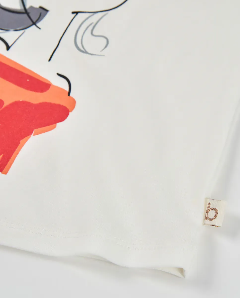 Эластичная вязаная футболка для девочки Boboli, Blanco / Serigrafiado — фото 4