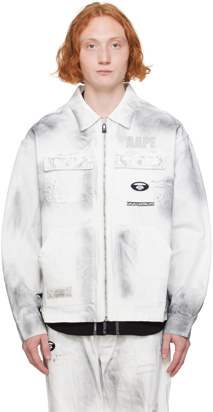 

Белая выцветшая джинсовая куртка AAPE by A Bathing Ape