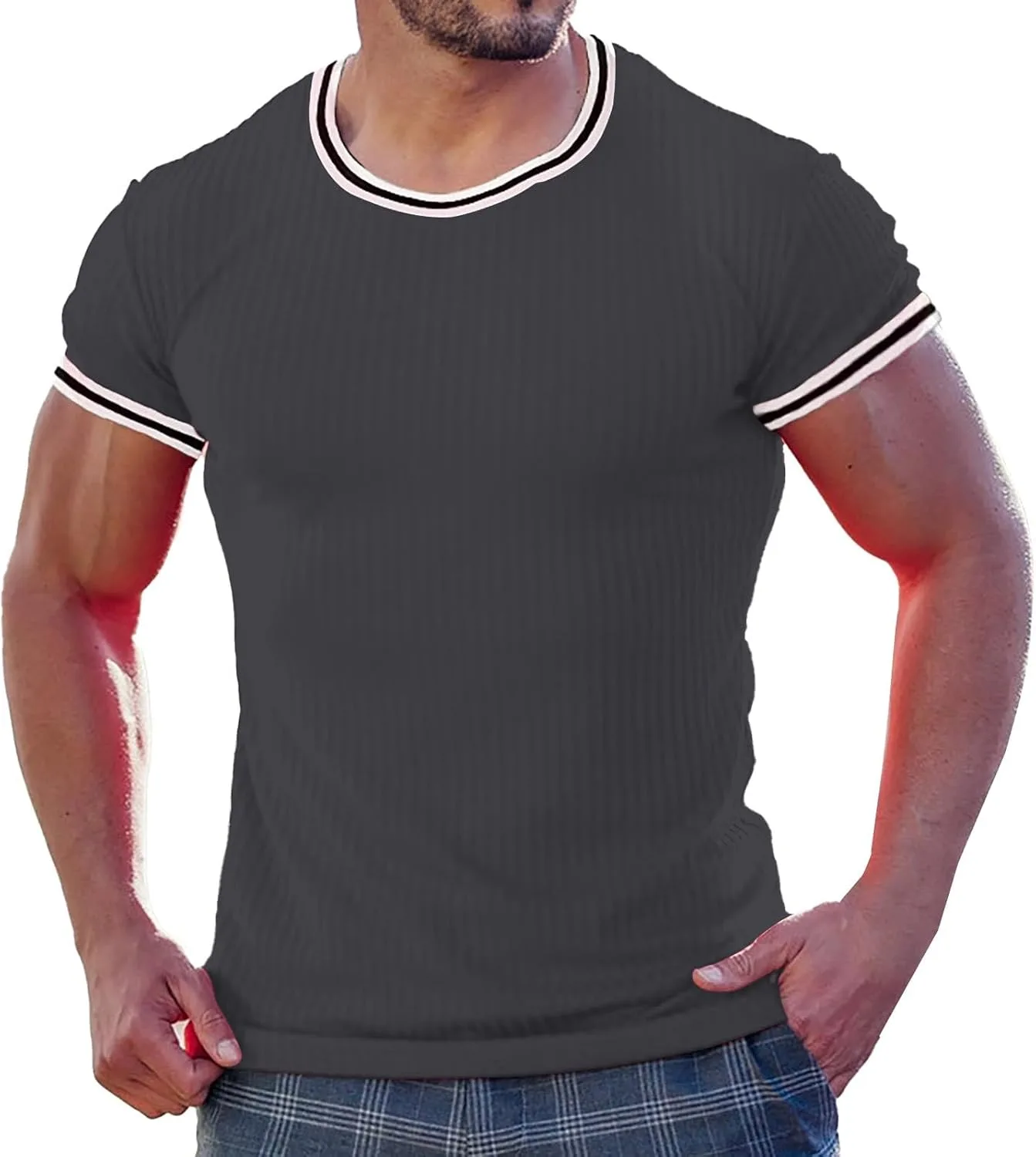 

Компрессионная футболка мужская с коротким рукавом в полоску