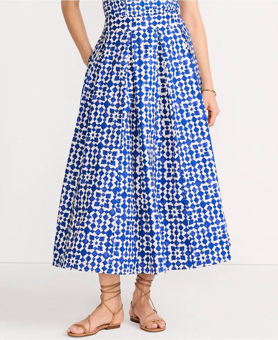 

Женская макси-юбка из поплина с годе и вшитыми штанинами Lands' End, Blue breeze painted geo