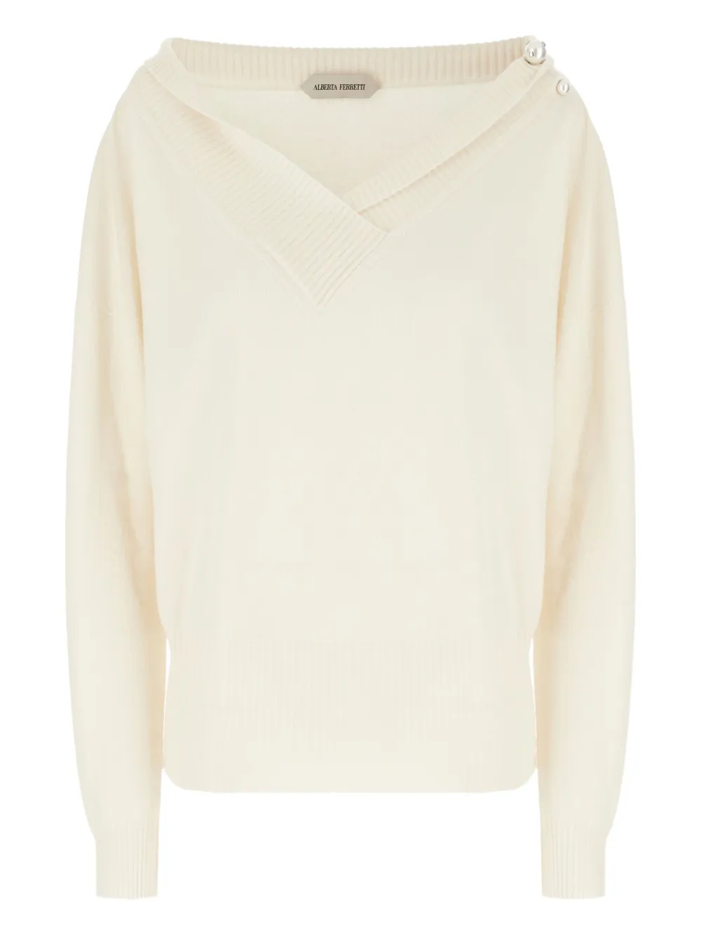 

Свитер с V-образным вырезом и искусственным жемчугом Alberta Ferretti, нейтральный