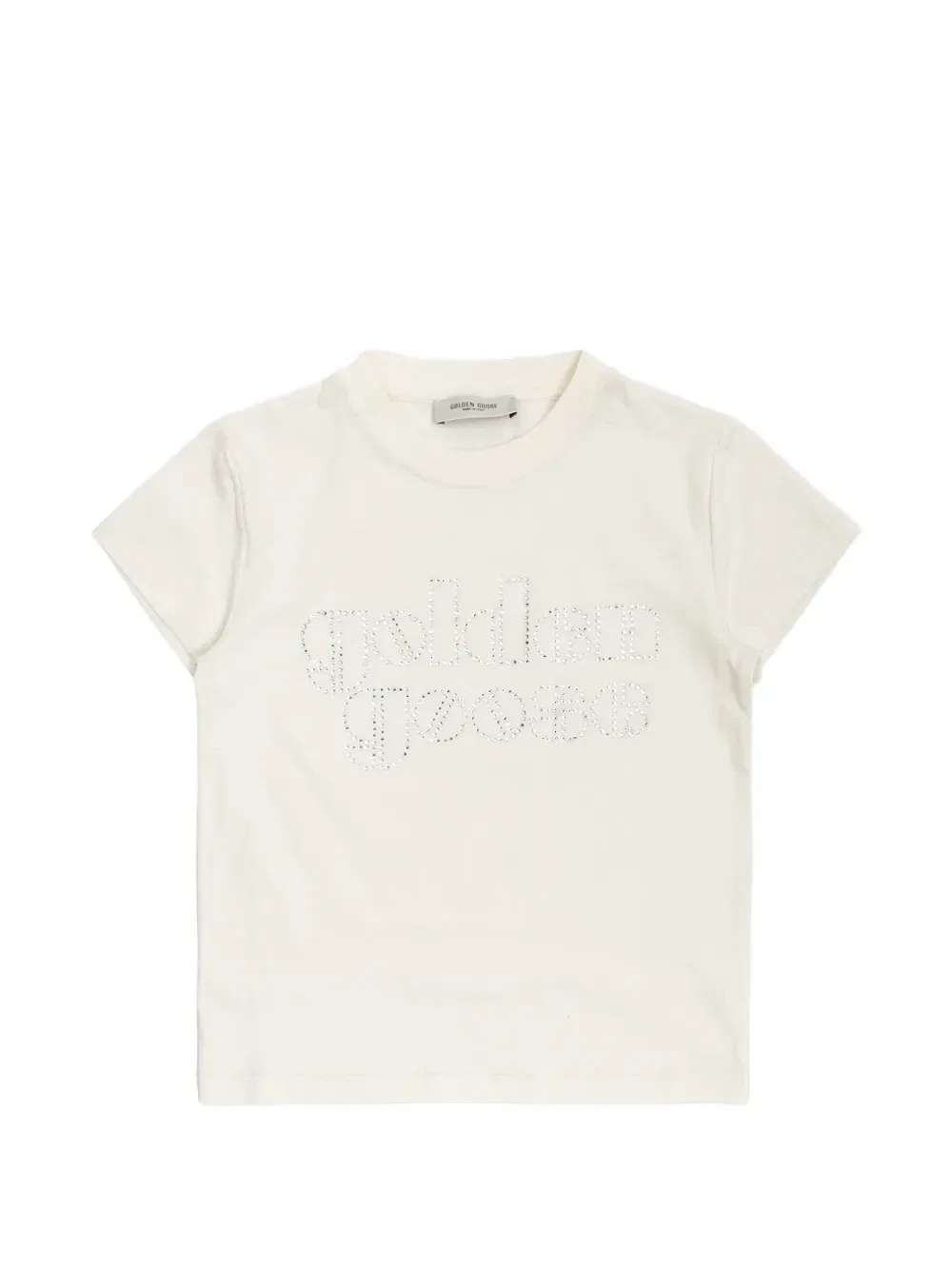 Футболка со стразами и логотипом Golden Goose Kids, бежевый