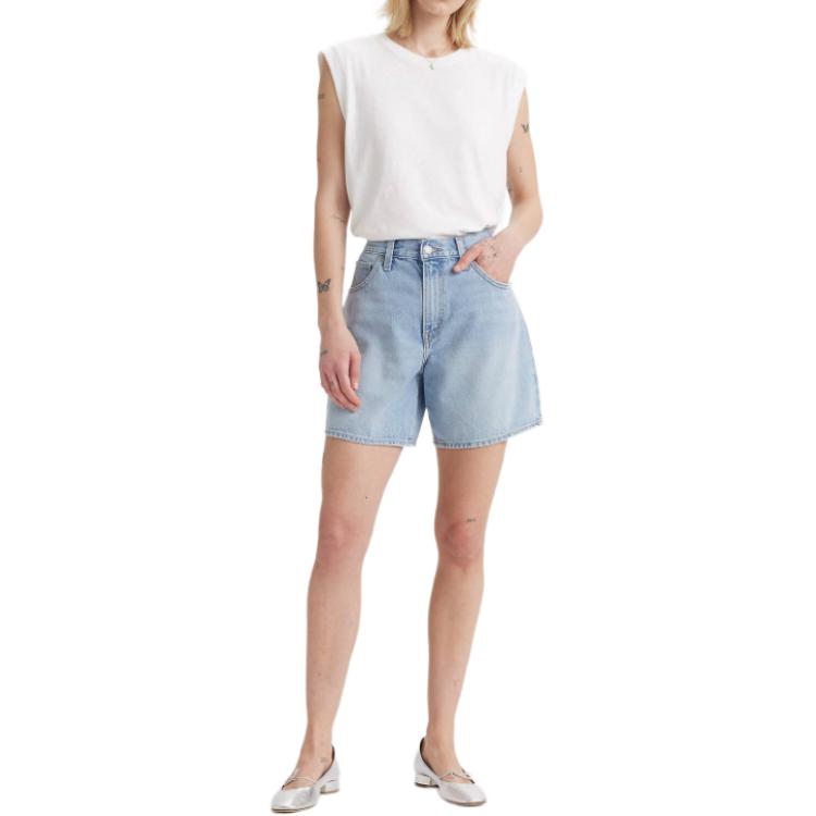 Левис Высокие Джинсовые Шорты Levis, Светло-голубой — фото 3