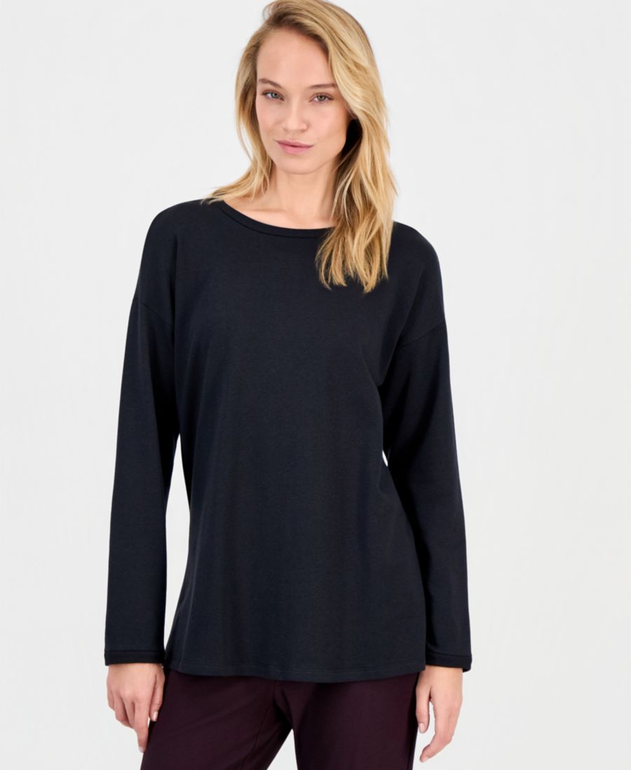 

Женская блузка с длинными рукавами и круглым вырезом Eileen Fisher, Black