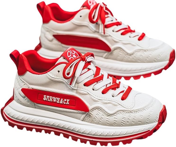 

Модные мужские спортивные кроссовки с толстой подошвой и сетчатой поверхностью для хорошей вентиляции. Прочные для активного отдыха на улице Clolinde, белый/красный