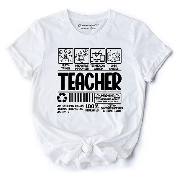 

Футболка Teacher label с забавным штрих-кодом для педагогов Ornamentallyyou, White