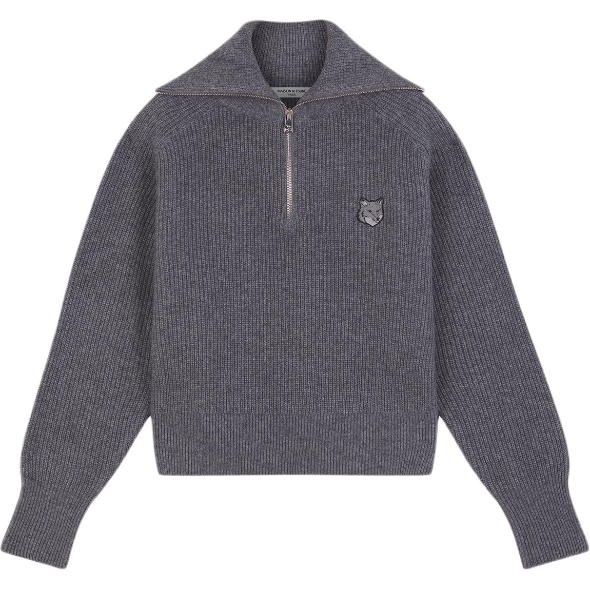 

Свитер с молнией и детализированной лисой головой Maison Kitsune, серый