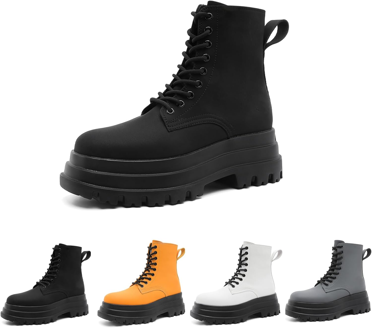 

Мужские ботинки челси, ботильоны на платформе, ретро-ботинки на шнуровке с закругленным верхом, модные ботинки на шнуровке для осени и зимы, удобный блочный каблук Generic, черный