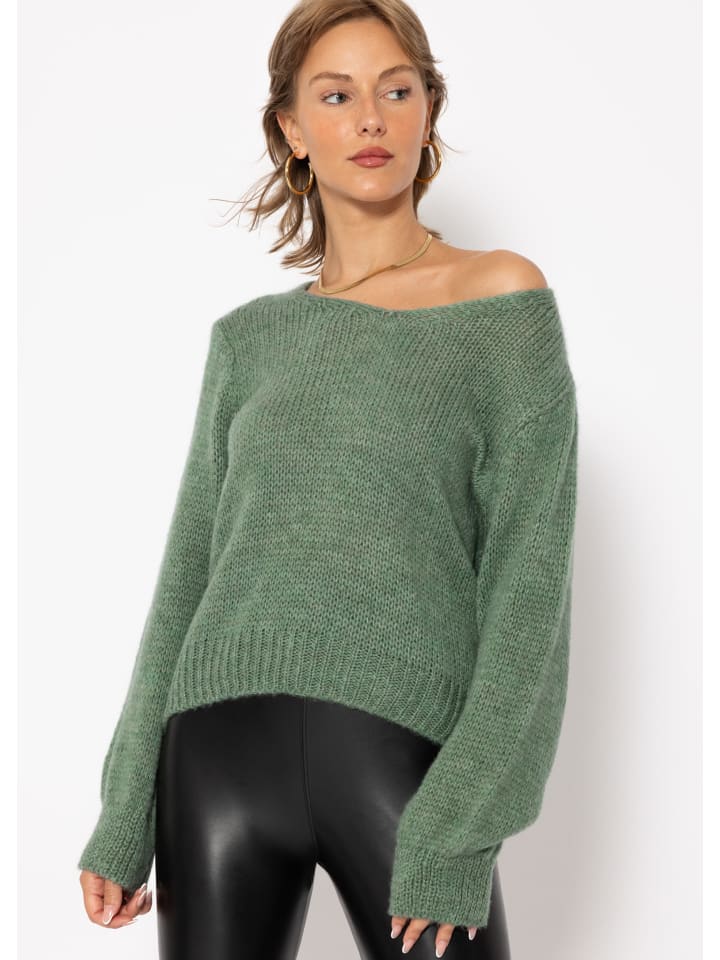 

Пуловер SASSYCLASSY Pullover mit V-Ausschnitt, зеленый