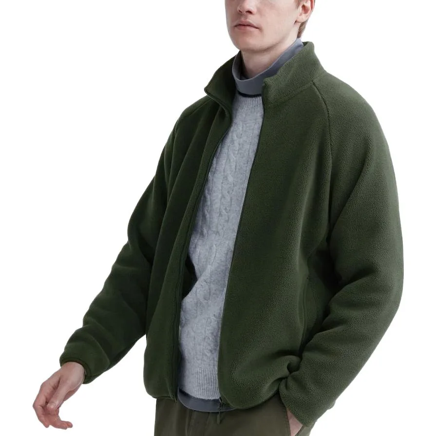 UNIQLO Пальто унисекс бархатистое темно-оливковое — фото 3