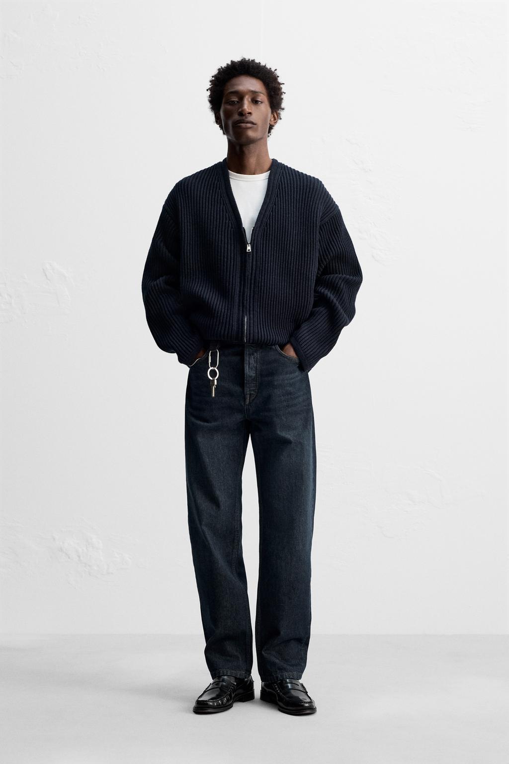 

Текстурированный кардиган на молнии ZARA, темно-синий