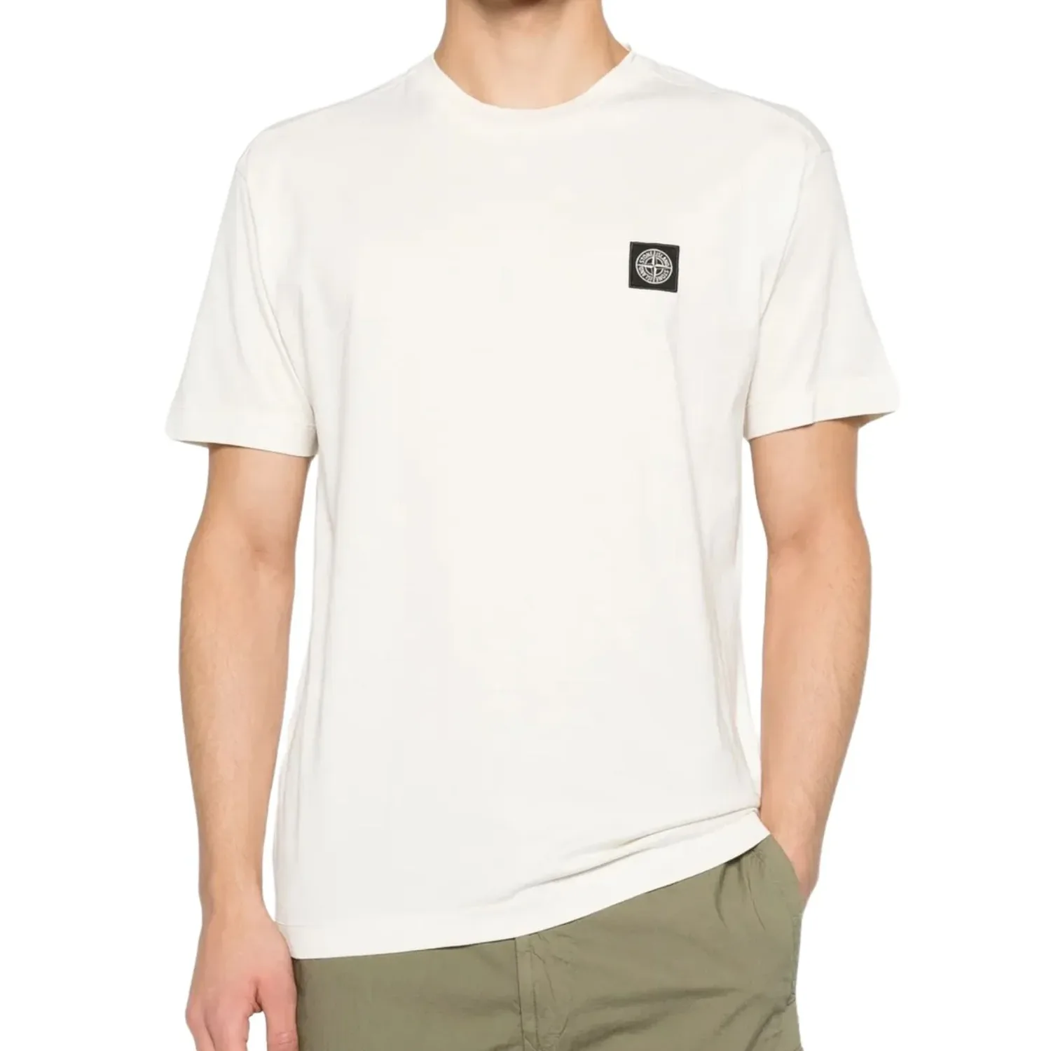 Футболка STONE ISLAND 2100027 60/2 Slim-Fit с нашивкой в виде компаса, цвет «слоновая кость», белый — фото 2