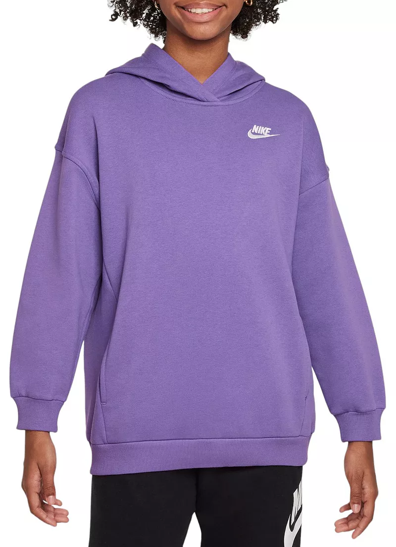 

Большой флисовый пуловер с капюшоном Nike Sportswear Club для девочек, цвет Black Raspberry