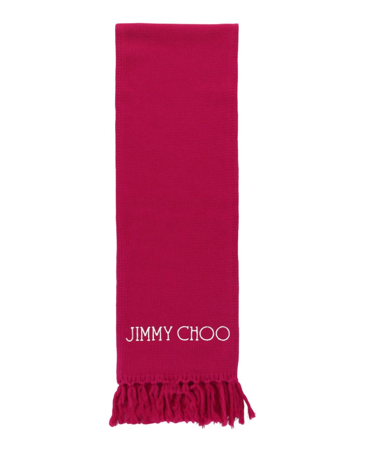 

Jimmy Choo Шерстяной шарф с логотипом, ярко-розовый