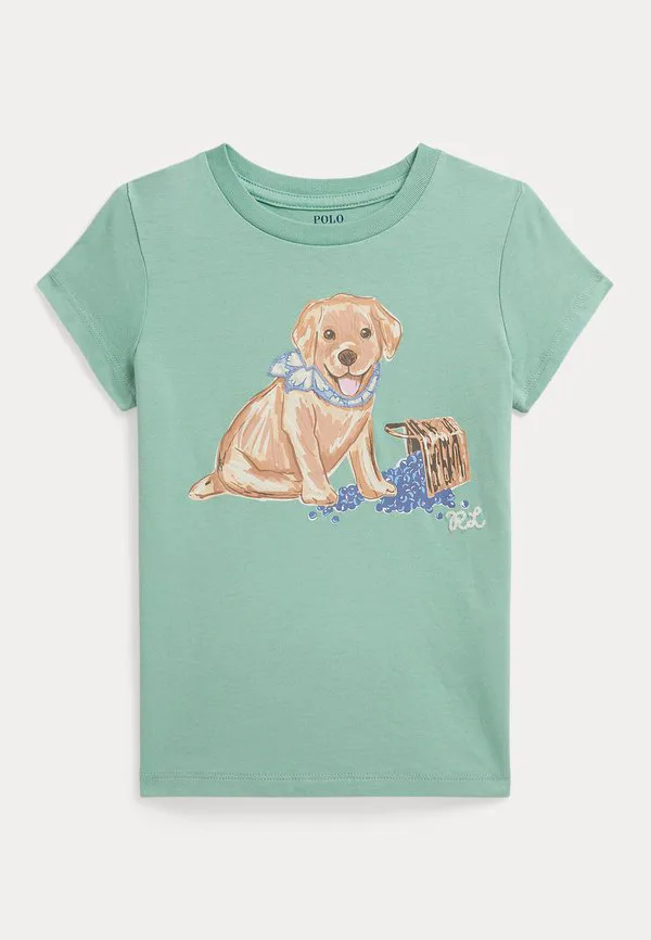 Футболка из хлопкового трикотажа с принтом собаки, размер 26, размер одежды. Polo Ralph Lauren, Celadon