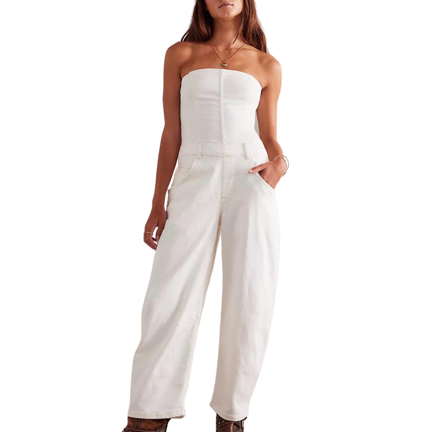 

Free People Комбинезон Je Suis Barrel Leg Jumpsuit, цвет «Каменный белый»