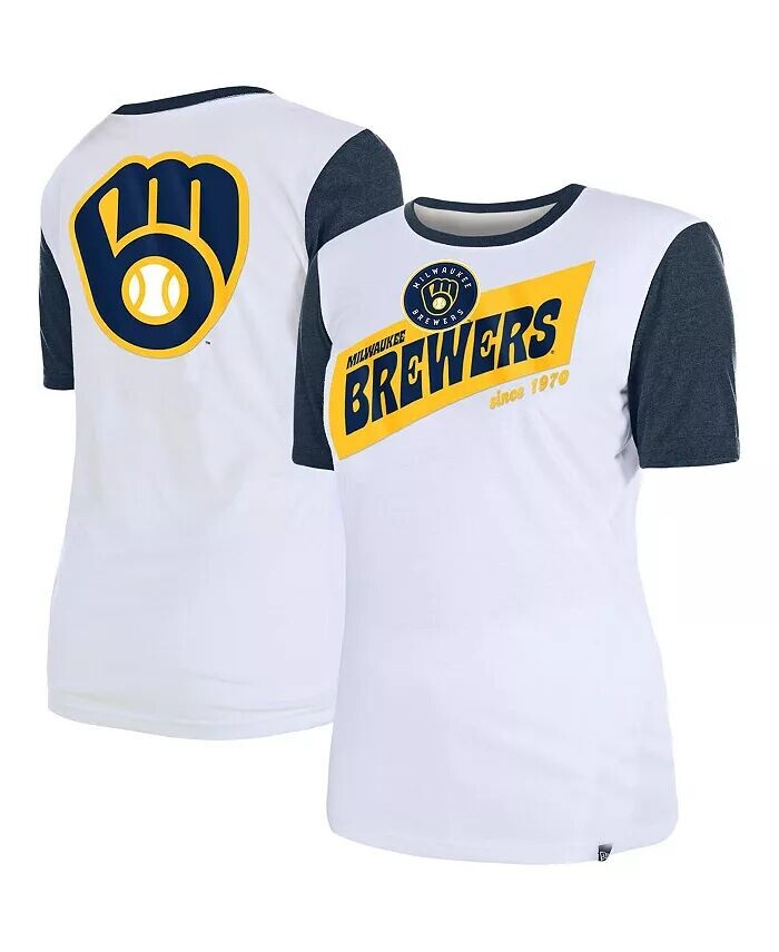

Женская белая футболка с цветными блоками Milwaukee Brewers New Era