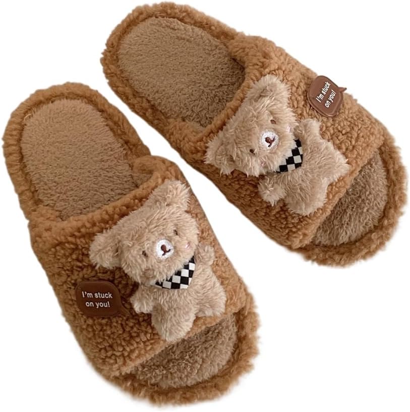 

Милые пушистые удобные тапочки для женщин и мужчин, мягкие, теплые, плюшевые домашние тапочки для улицы и дома Plonme, коричневый