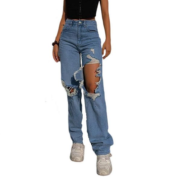 

Женские рваные джинсы high waisted distressed baggy y2k straight wide leg Yesfashion