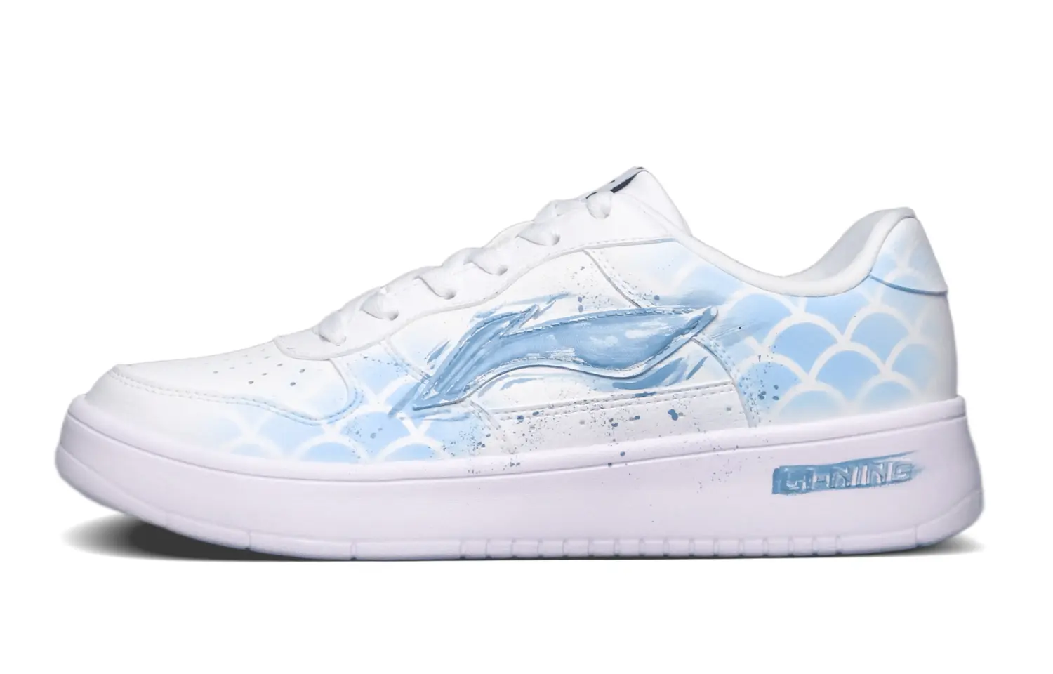 

Лининг Понтун Бутс Антискользящие и износостойкие дышащие низкие скейтерские туфли мужские бело-голубые