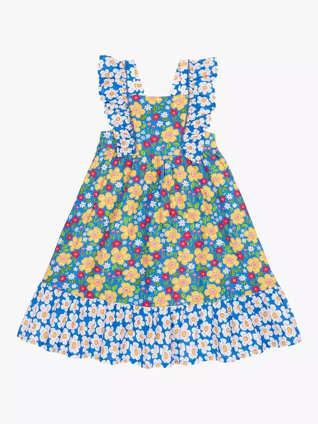 Детское многоярусное платье Одри, синее Frugi