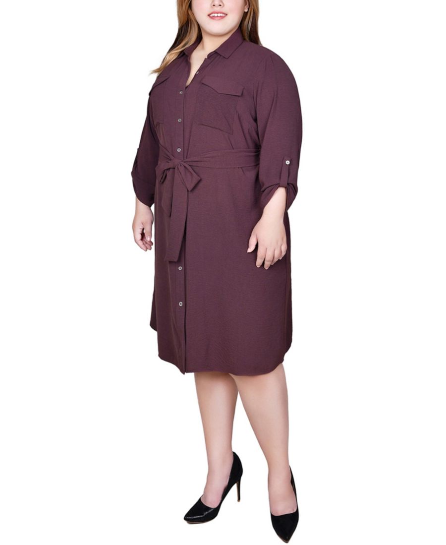 

Платье-рубашка большого размера с длинными рукавами, которые можно закатать NY Collection, Fudge