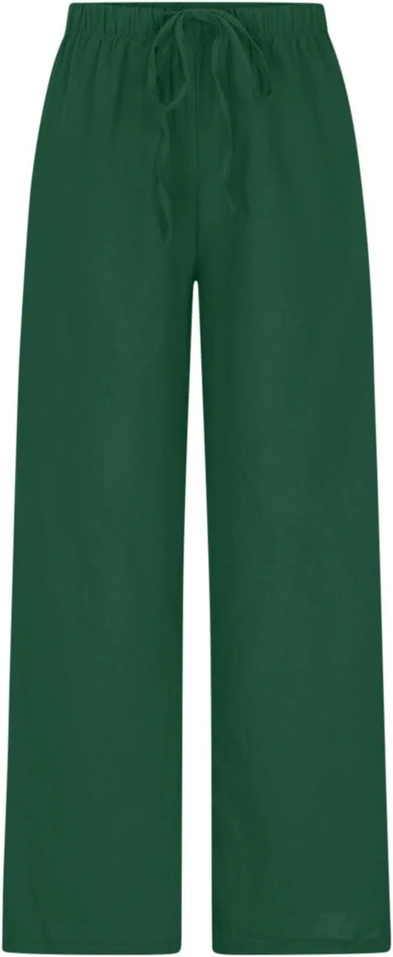 Женские широкие брюки палаццо из хлопка и льна, A02_green — фото 3