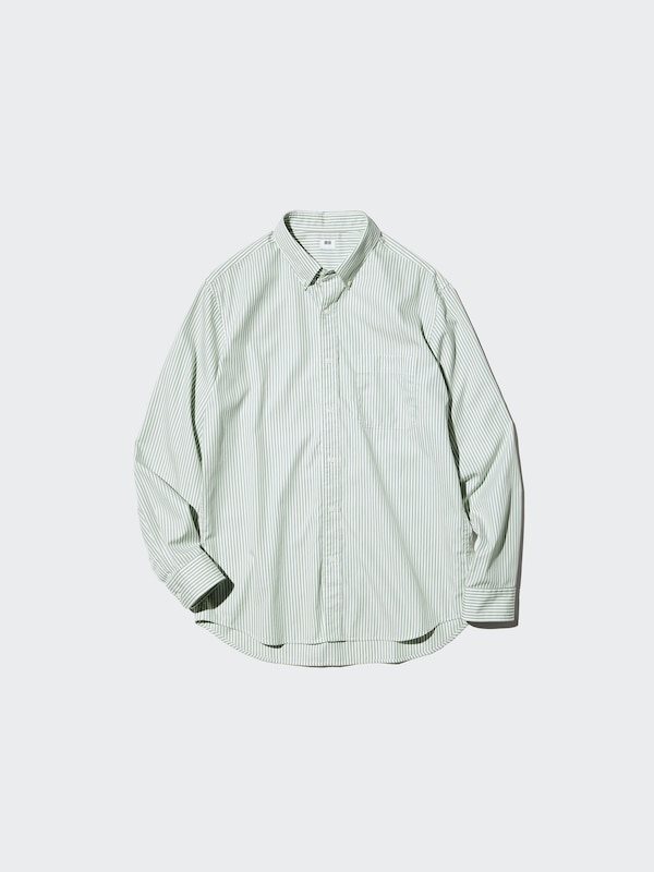 Рубашка regular fit из поплина, button-down (в полоску) Uniqlo, 67 blue — фото 4