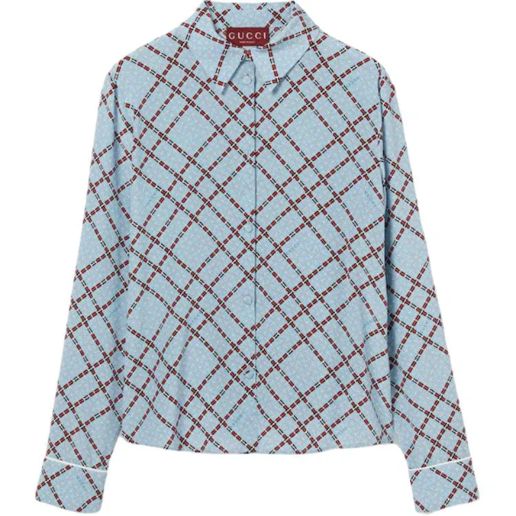 Рубашка GUCCI с принтом, из крепдешина, Light Blue