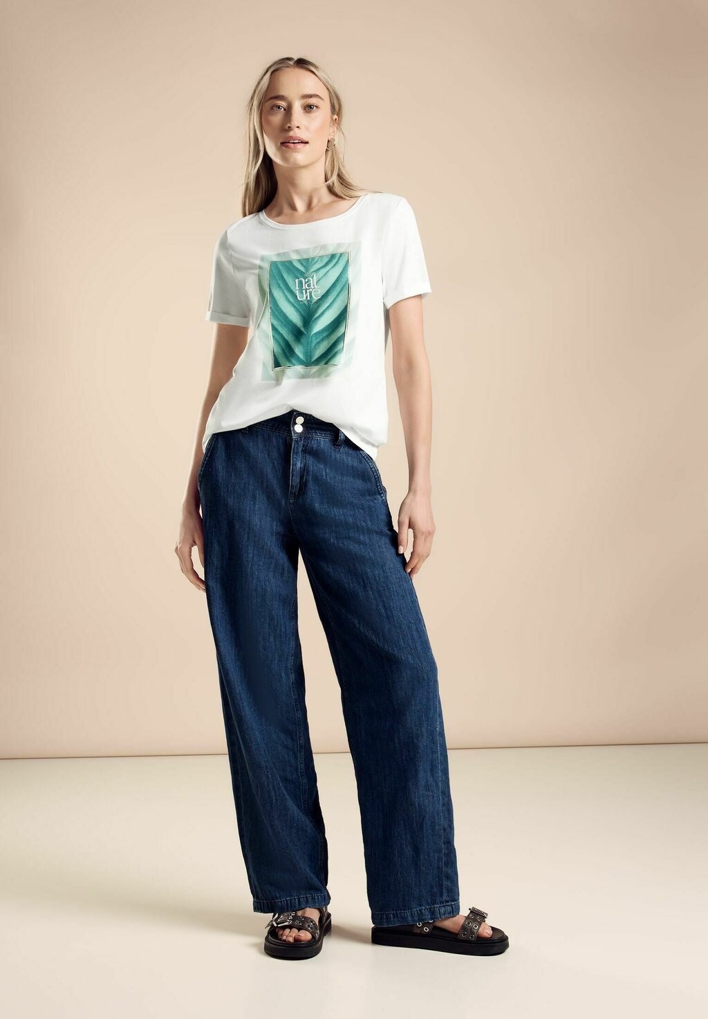 

Принт на футболке Mit Floralem Print Street One, кремовый