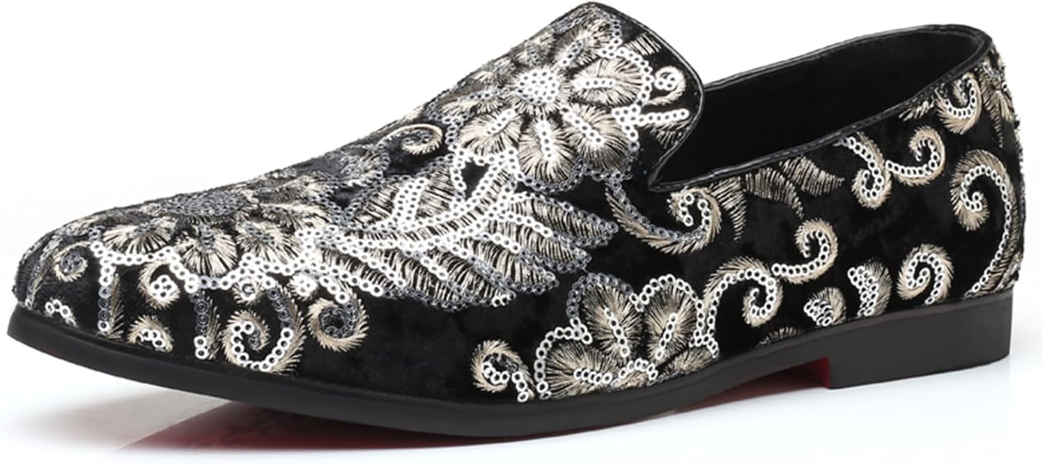 

Мужские бархатные с пайетками вышитые лоферы-туфли на плоской подошве с круглым носком, легкие, с нескользящей подошвой, блестящие, декоративные, для свадеб, вечеринок, официальных мероприятий, офиса, церкви Tixewsjh, черный