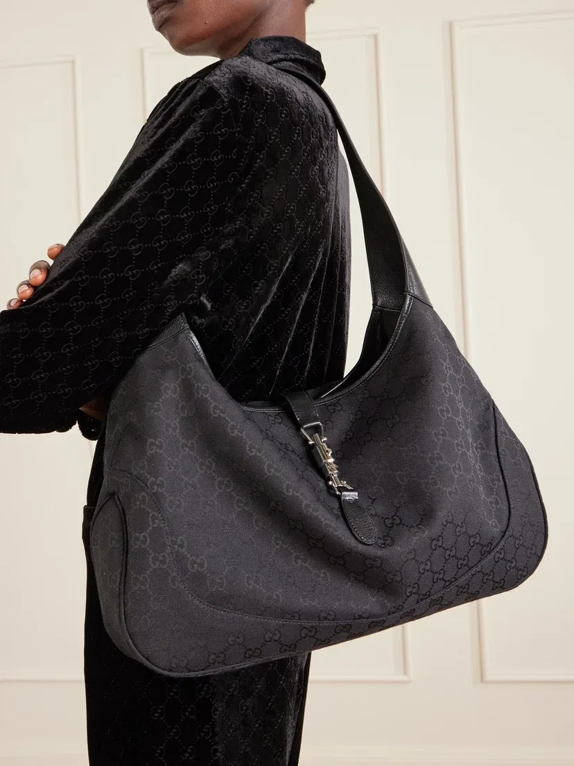Большая холщовая сумка-жаккард Jackie 1961 GUCCI, черный — фото 2