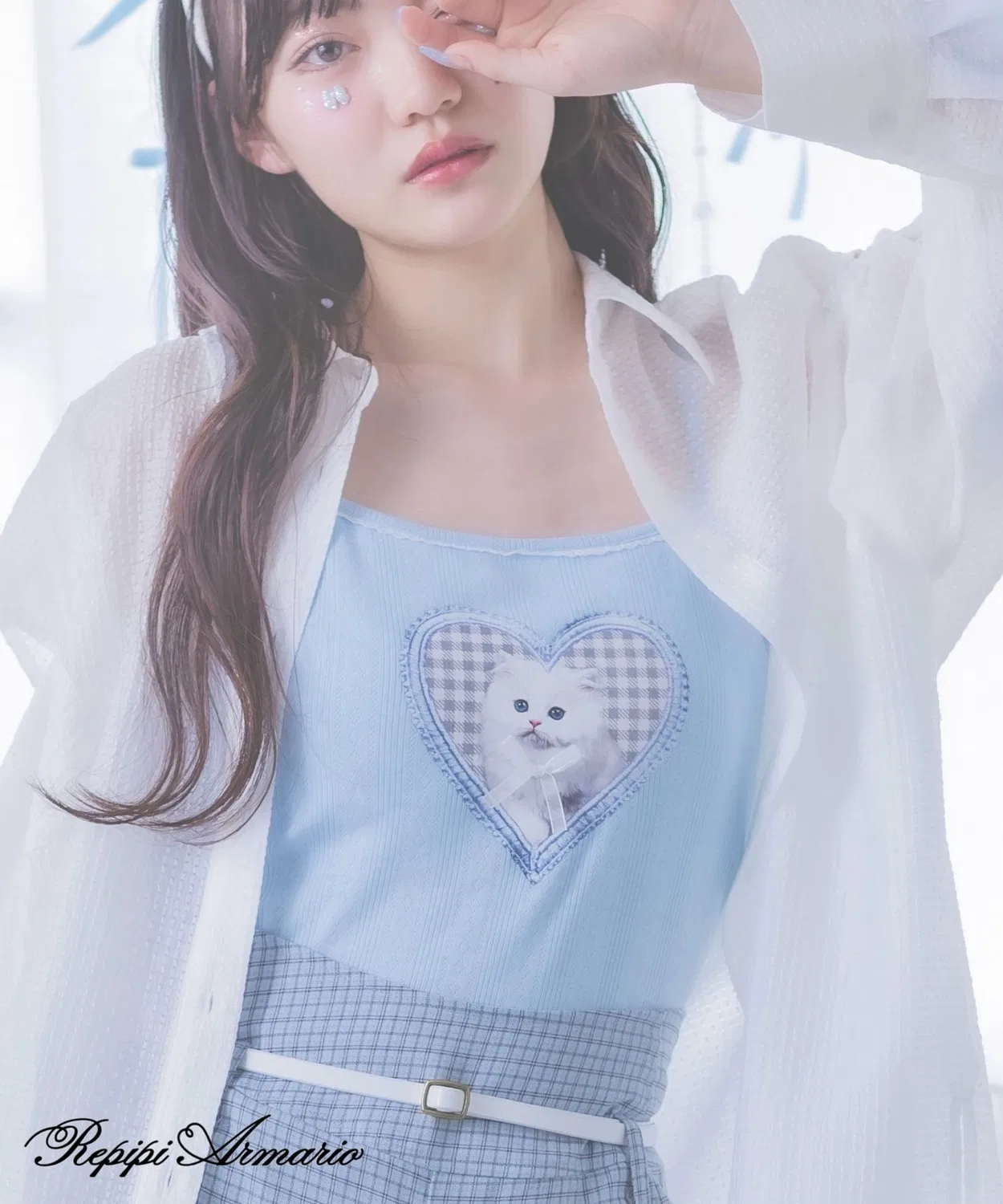 Топ-камисоль с принтом сердца и кошки Repipi Armario Girly Line саксо-голубой