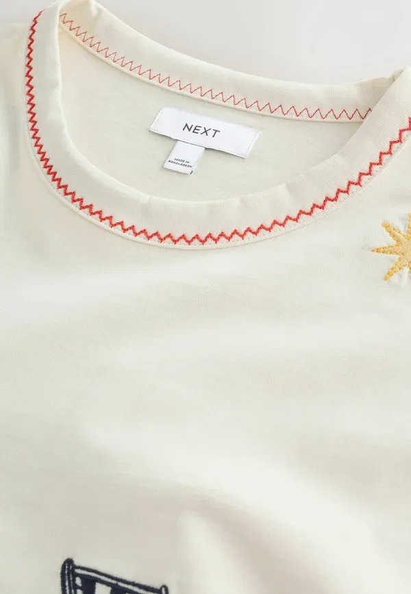 Футболка оверсайз с принтом Next, cream embroidered, кремовый — фото 2