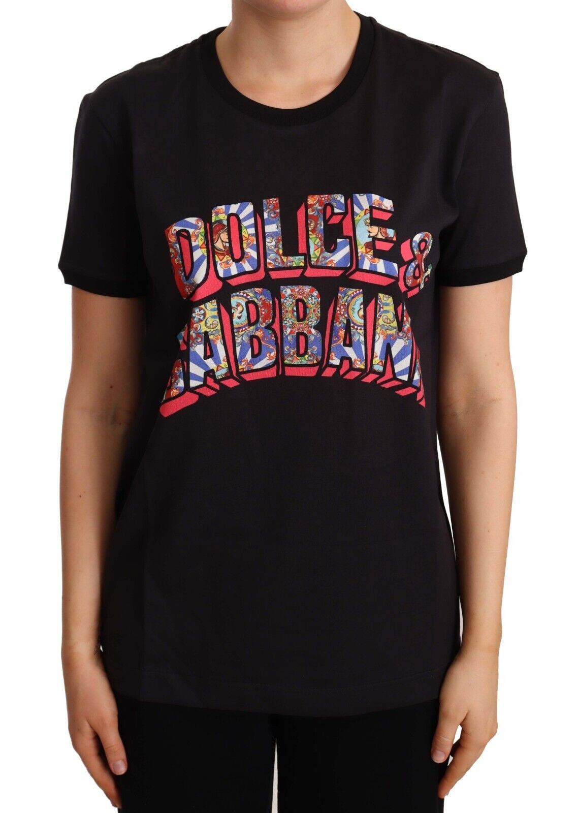 

Элегантная черная хлопковая футболка с логотипом Dolce & Gabbana