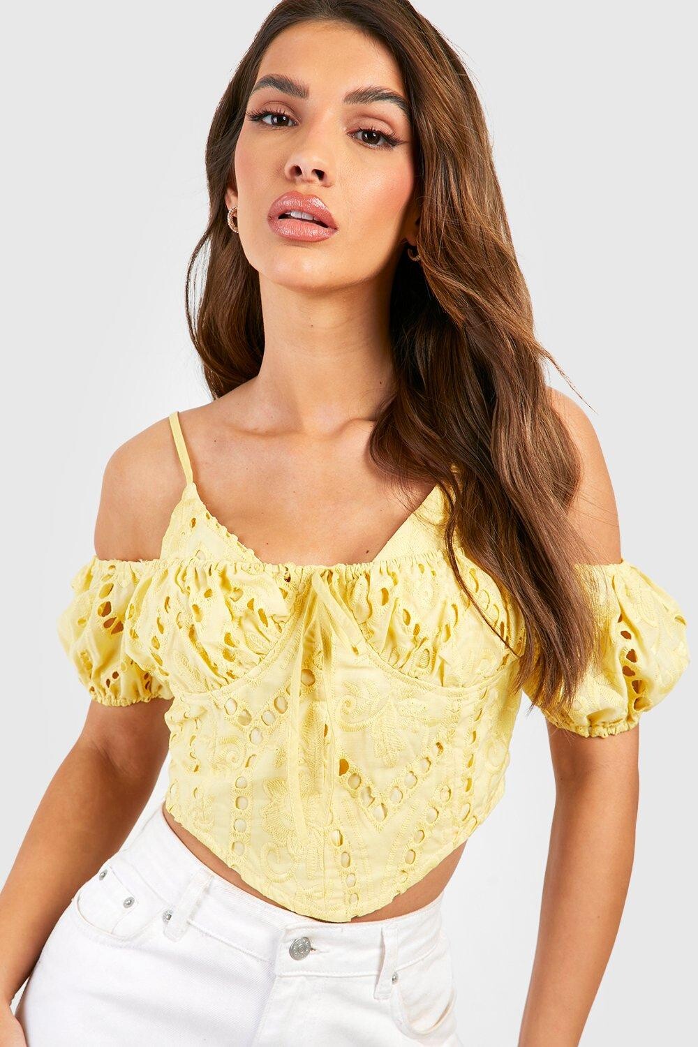 

Английский укороченный топ с корсетом на стрелках Boohoo, лемон