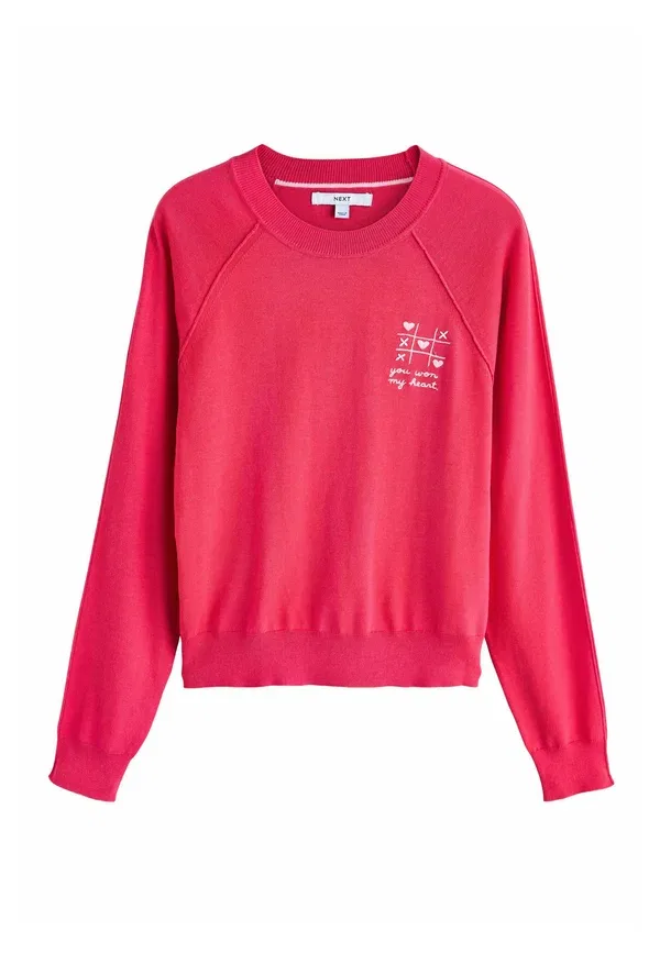 Джемпер Regular fit soft touch crew neck Next, ярко-розовый с вышивкой в виде сердца — фото 4