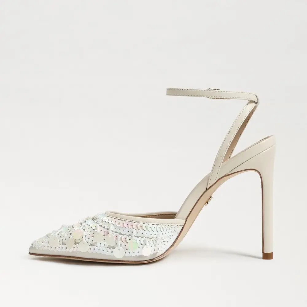 Туфли-лодочки Sam Edelman Avril Pump US 6 Ivory Sequin с ремешком на щиколотке и каблуком-стилетом KHD650 — фото 3