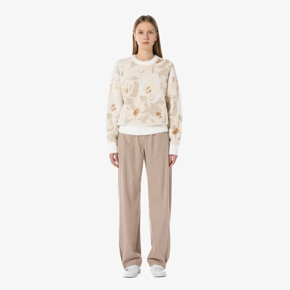 Брюки женские Lacoste, широкие фланелевые, хаки-беж