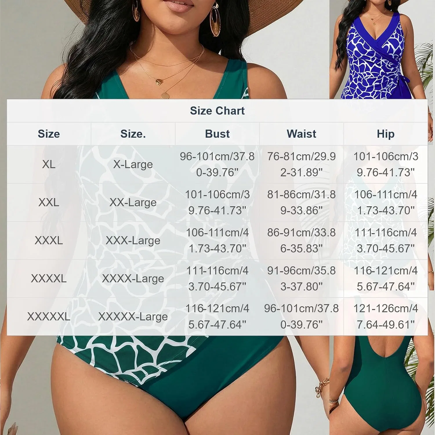 Купальник цельный Plus Size с перекрестным верхом, V-образным вырезом и низкой спинкой для тропического отдыха на пляже Generic, зеленый — фото 4