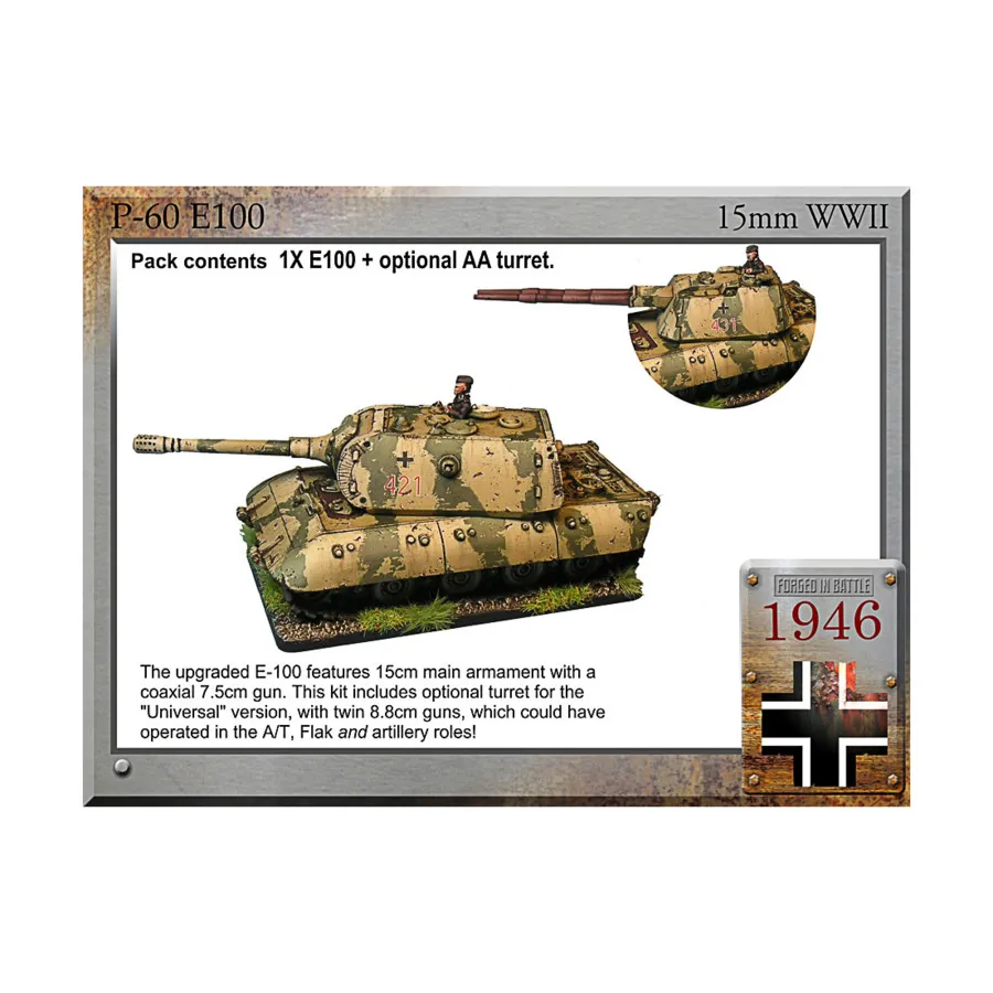 

Супертанк E-100 с UA88 и турелями 15 см/7,5 см, WWII Miniatures - German Vehicles (15mm)
