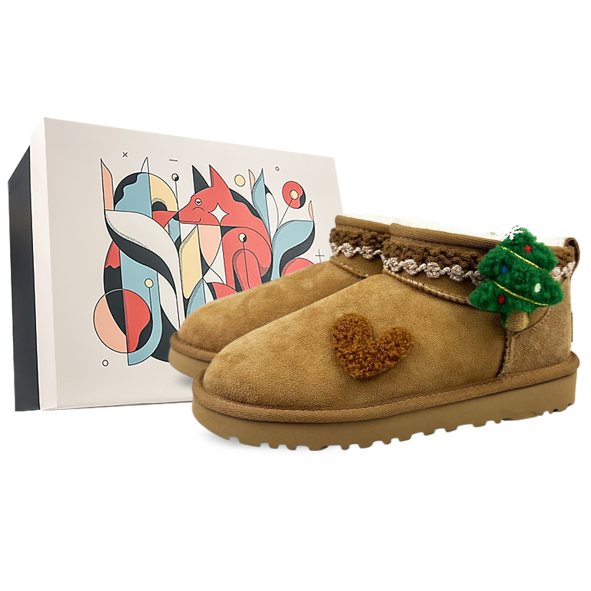 Ботинки Ugg Women's Classic Ultra Mini, каштановый/Рождественская елка 2/box