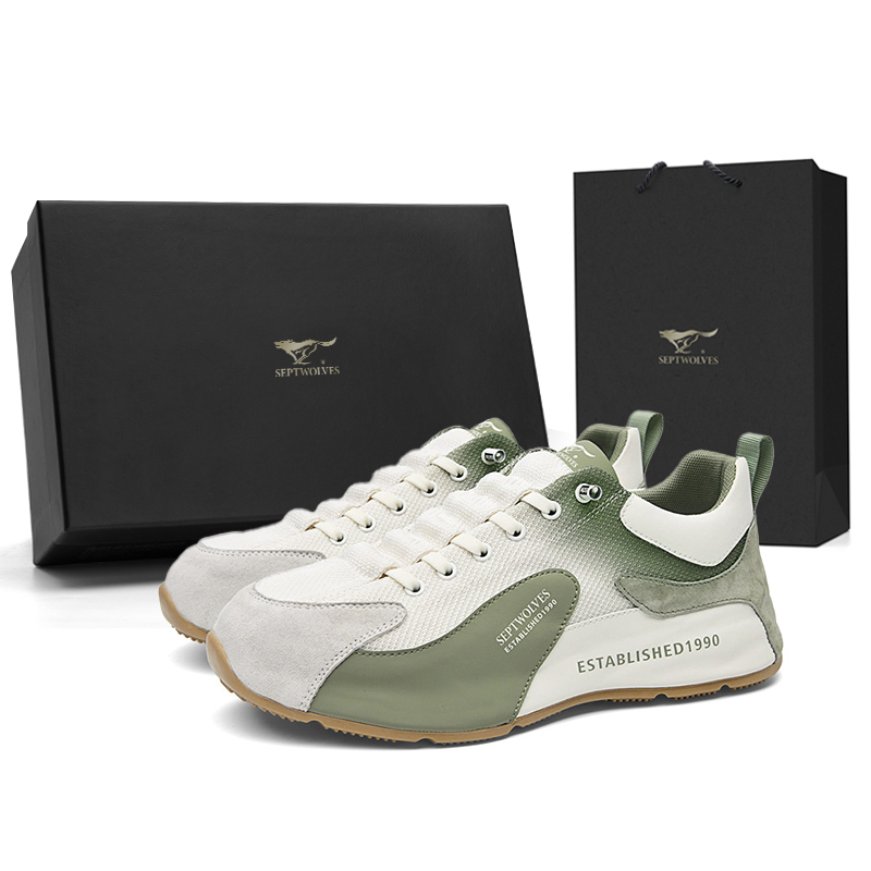 

SEPTWOLVES Мужские кеды низкие повседневные бежевые белые зеленые, цвет Beige, White, Green (Standard Leather Shoe Size)