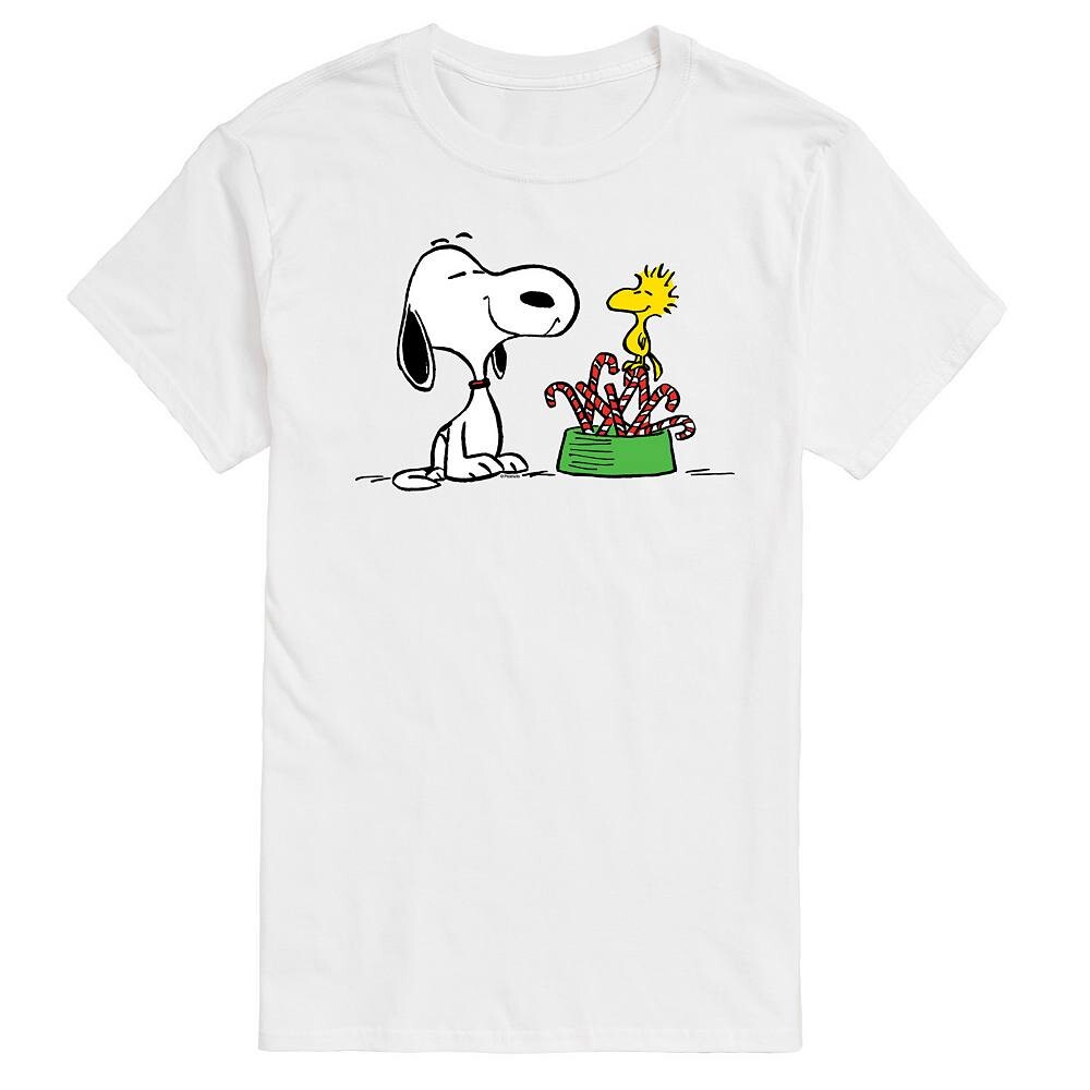 

Мужская футболка с рисунком Peanuts Snoopy & Woodstock Candy Canes Licensed Character, белый