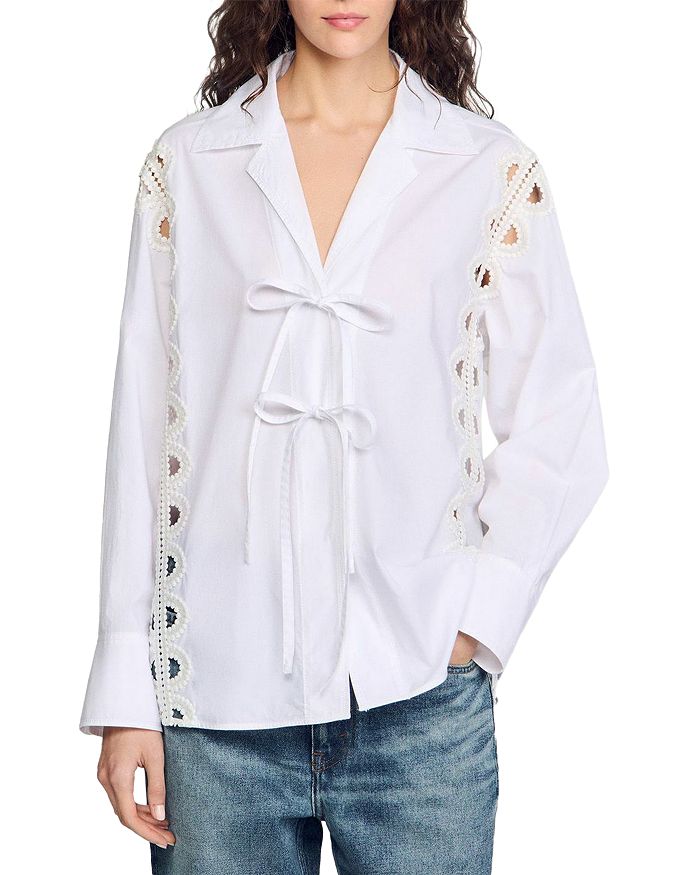 

Поплиновая рубашка с запахом Sandro, белый