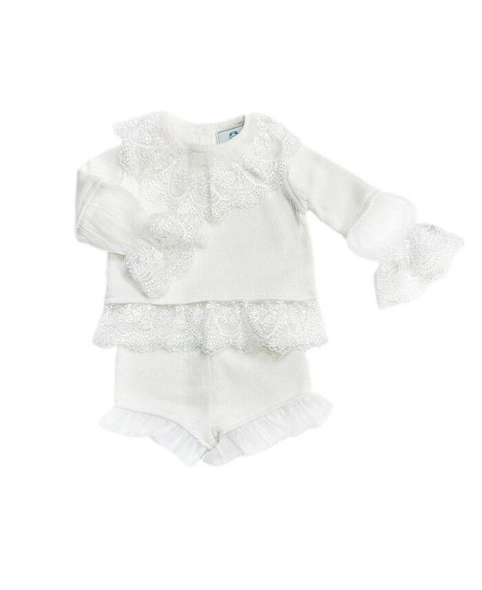 

Комплект из белого топа и шорт из хлопка и кружева Petite Maison Kids для девочек Emma — для малышей и маленьких детей, белый