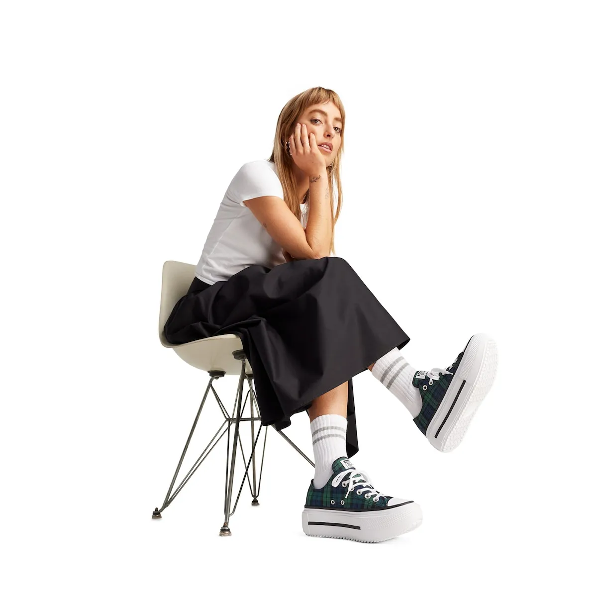 Повседневные кеды унисекс Chuck Taylor All Star Lift Double Stack Plaid Converse, зеленый/темно-синий — фото 3