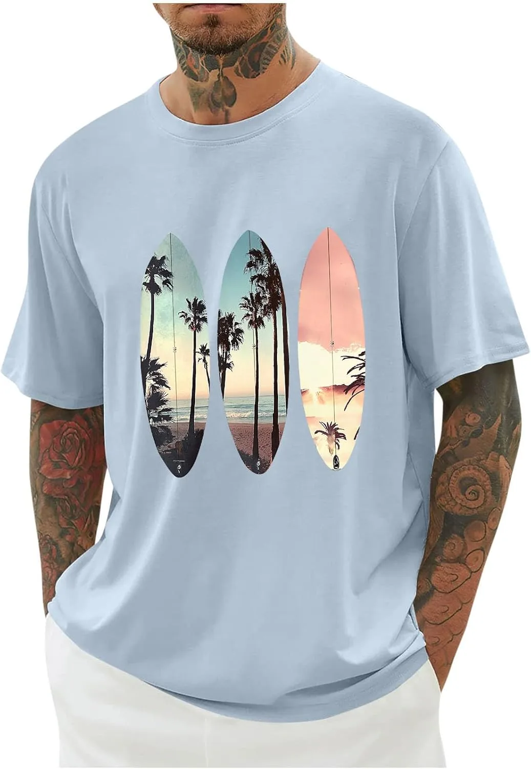 

Мужская футболка Surfboard Palm Tree с коротким рукавом, Casual, летняя
