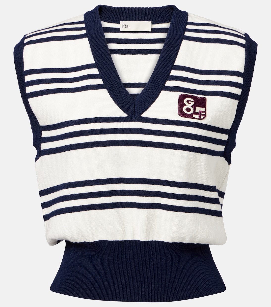 

Полосатый жилет-свитер Tory Burch, New Ivory City Stripe