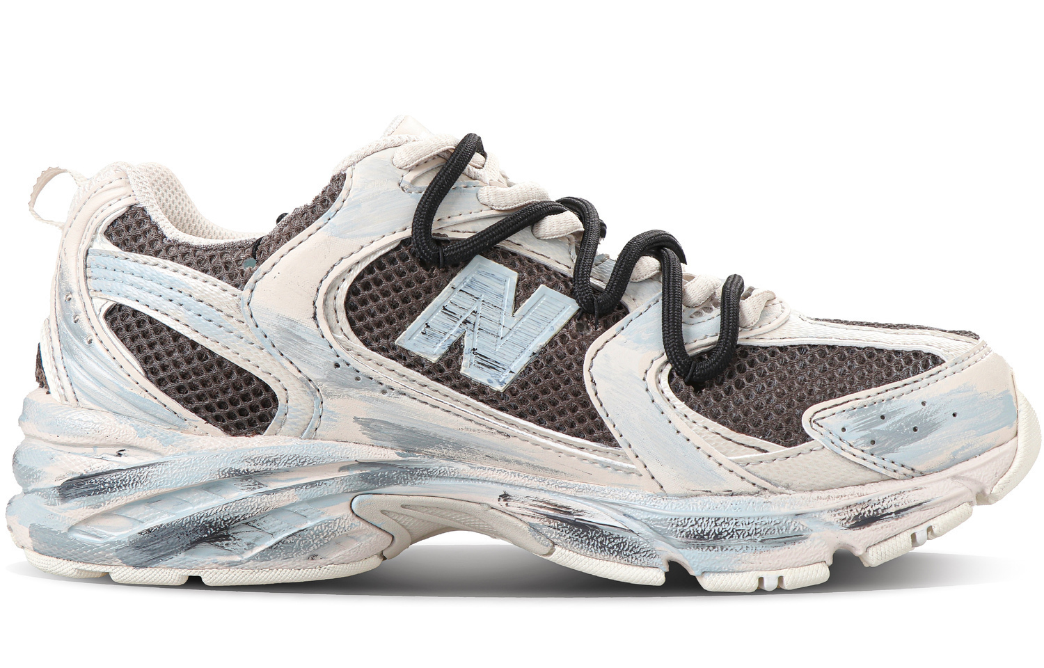 New Balance Нью Баланс 530 кроссовки унисекс низкие бежево-сине-черные экрю, цвет Ecru — фото 4